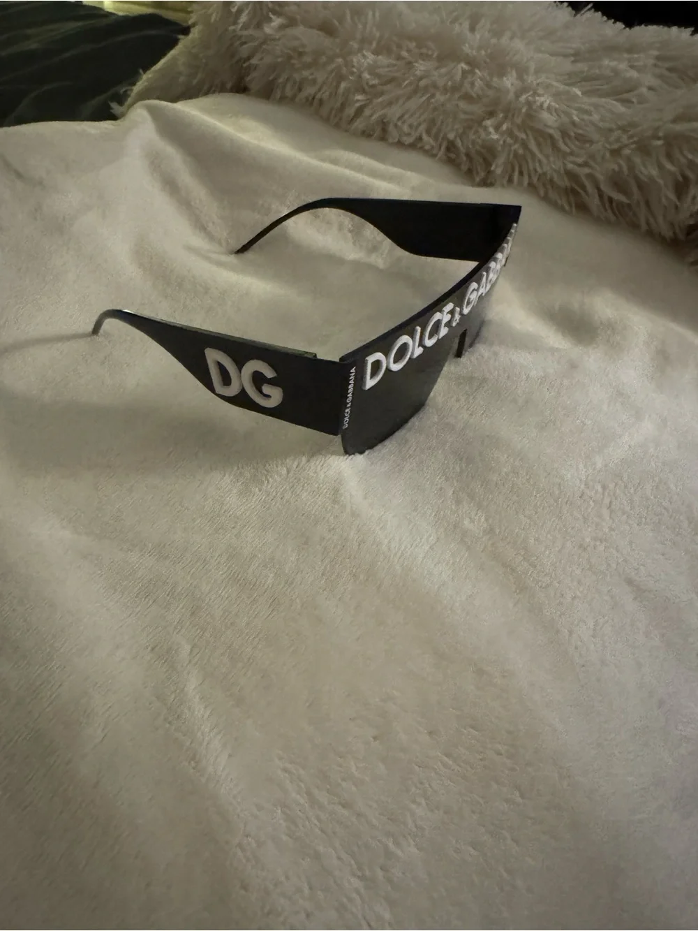 Dolce & Gabbana Black Shield Sunglasses with White Logo